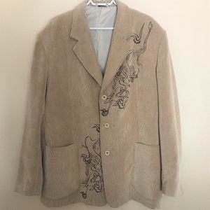 Corduroy casual mens blazer with tattoo design detail